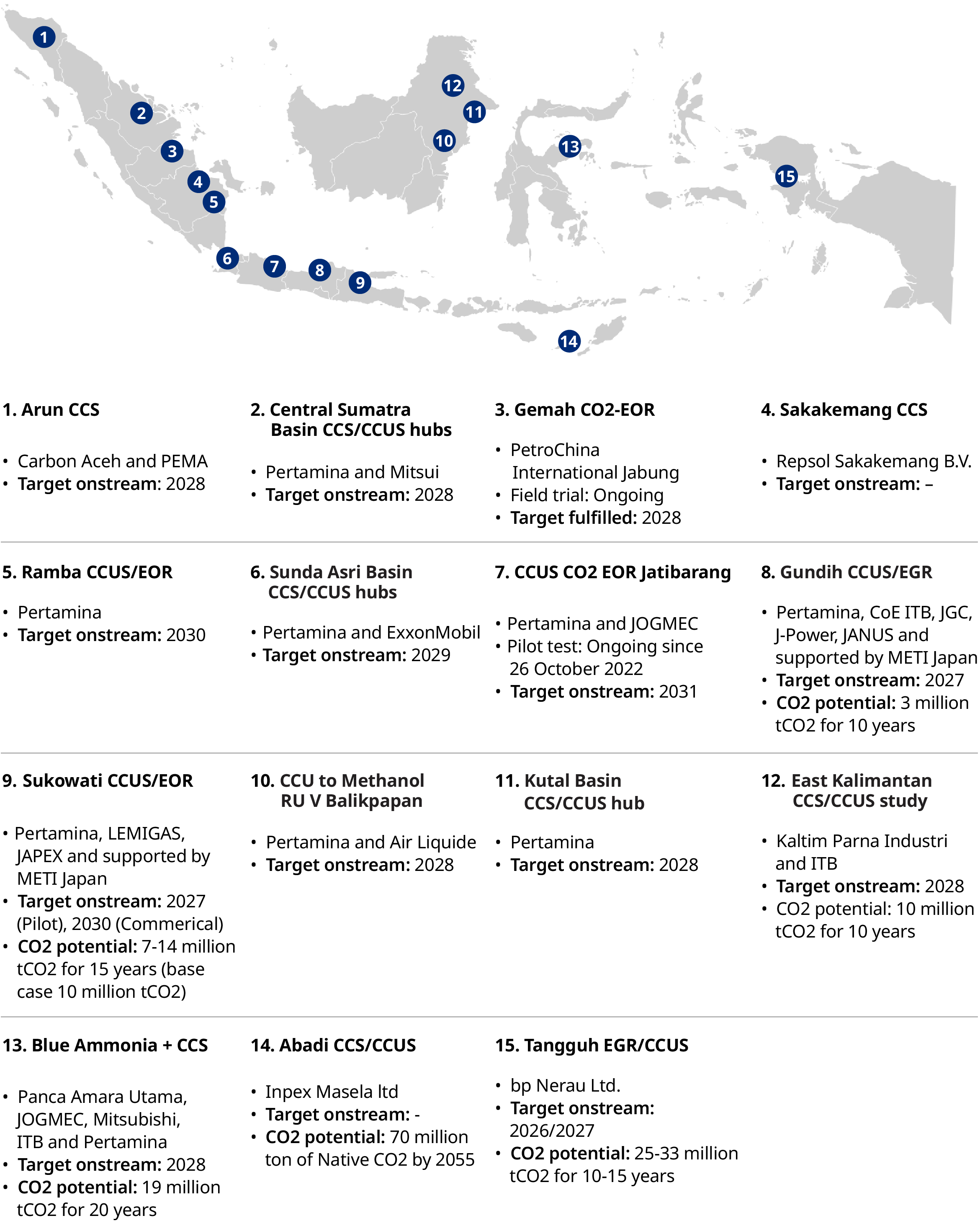 Major CCUS projects in Indonesia