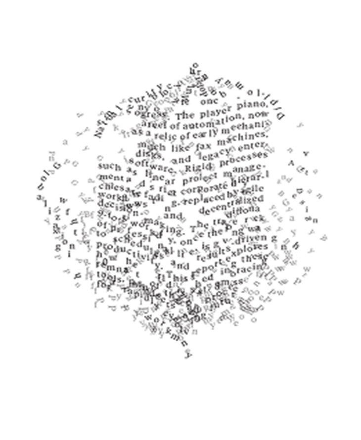 Cover art for State Of Our World 2025 showing a swirling word cloud of business and geopolitical terms