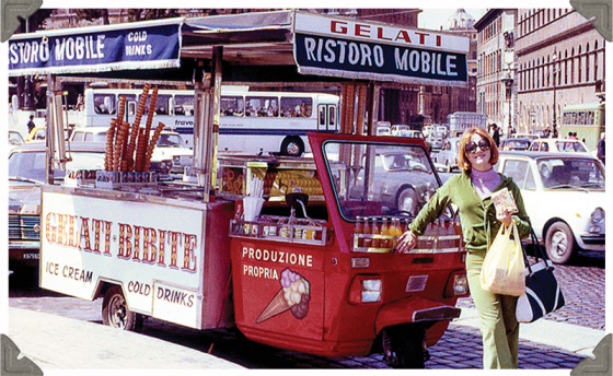 a picture of a woman with gelato truck