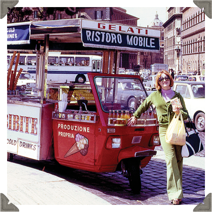 a picture of a woman with gelato truck