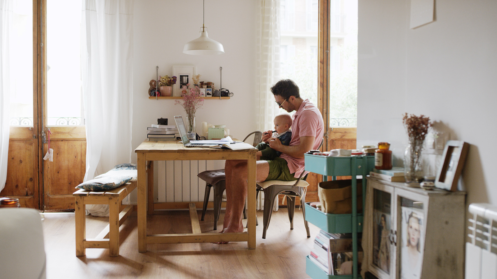 Man and baby at the dining room table